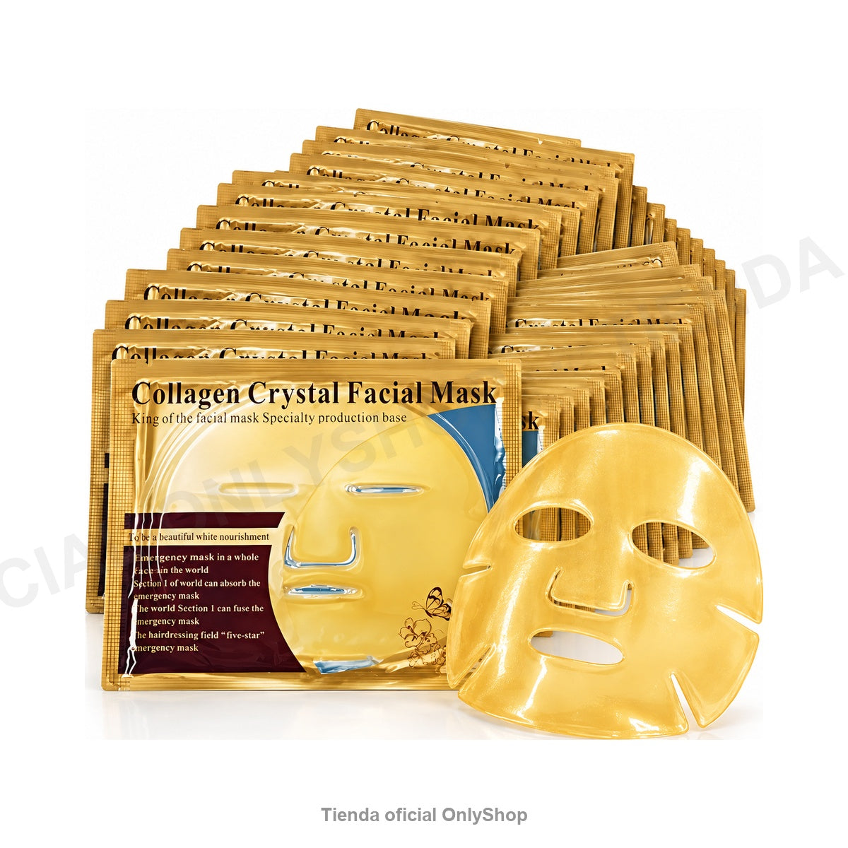 Mascarilla facial dorada de colágeno 24k paquete 50 piezas