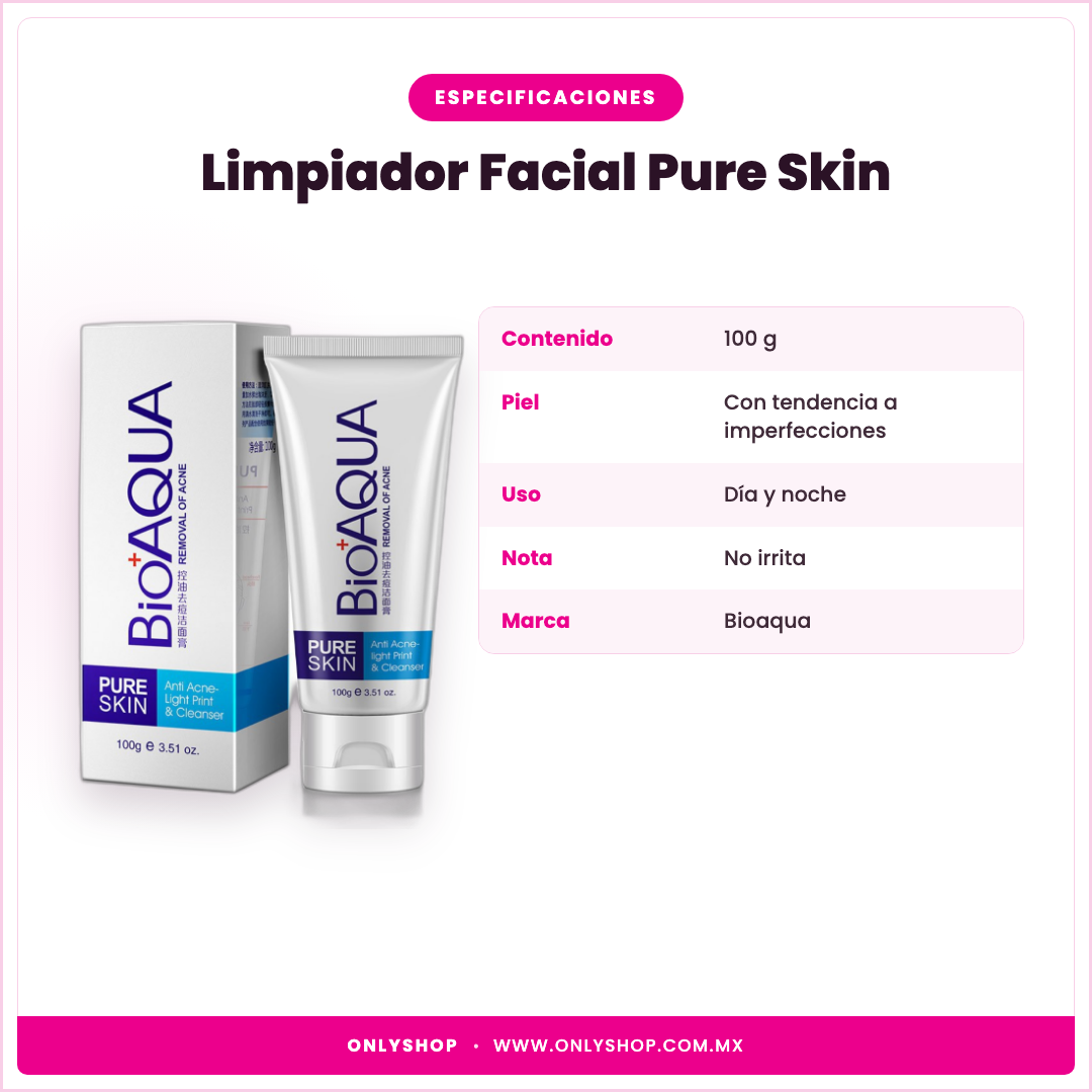 Limpiador Facial Pure Skin Bioaqua — especificaciones | OnlyShop