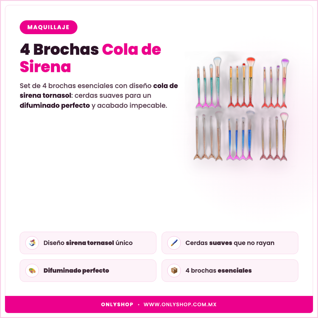 4 Brochas Cola de Sirena — descripción y beneficios | OnlyShop