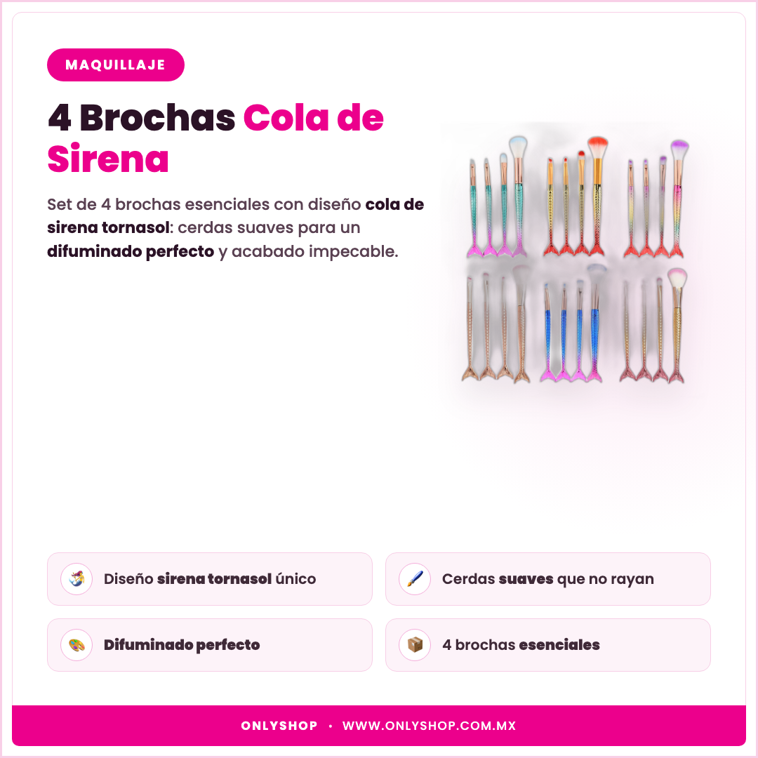 4 Brochas Cola de Sirena — descripción y beneficios | OnlyShop