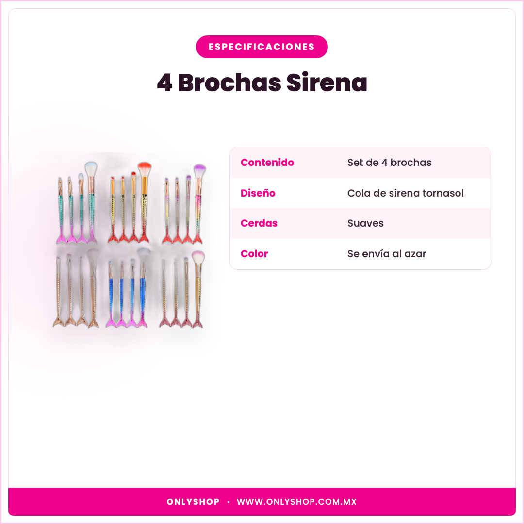 4 Brochas Cola de Sirena — especificaciones | OnlyShop