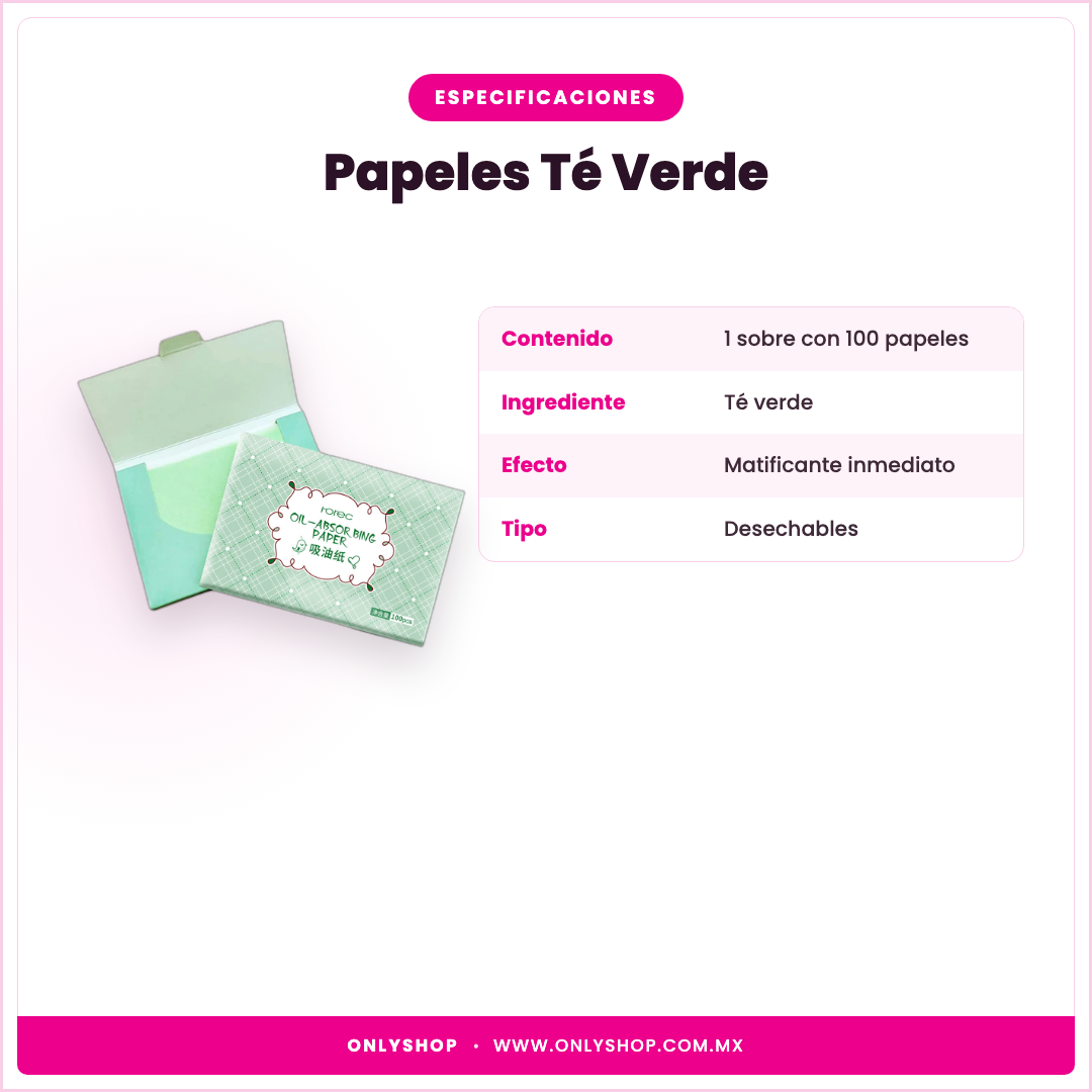 100 Papeles Té Verde — especificaciones | OnlyShop