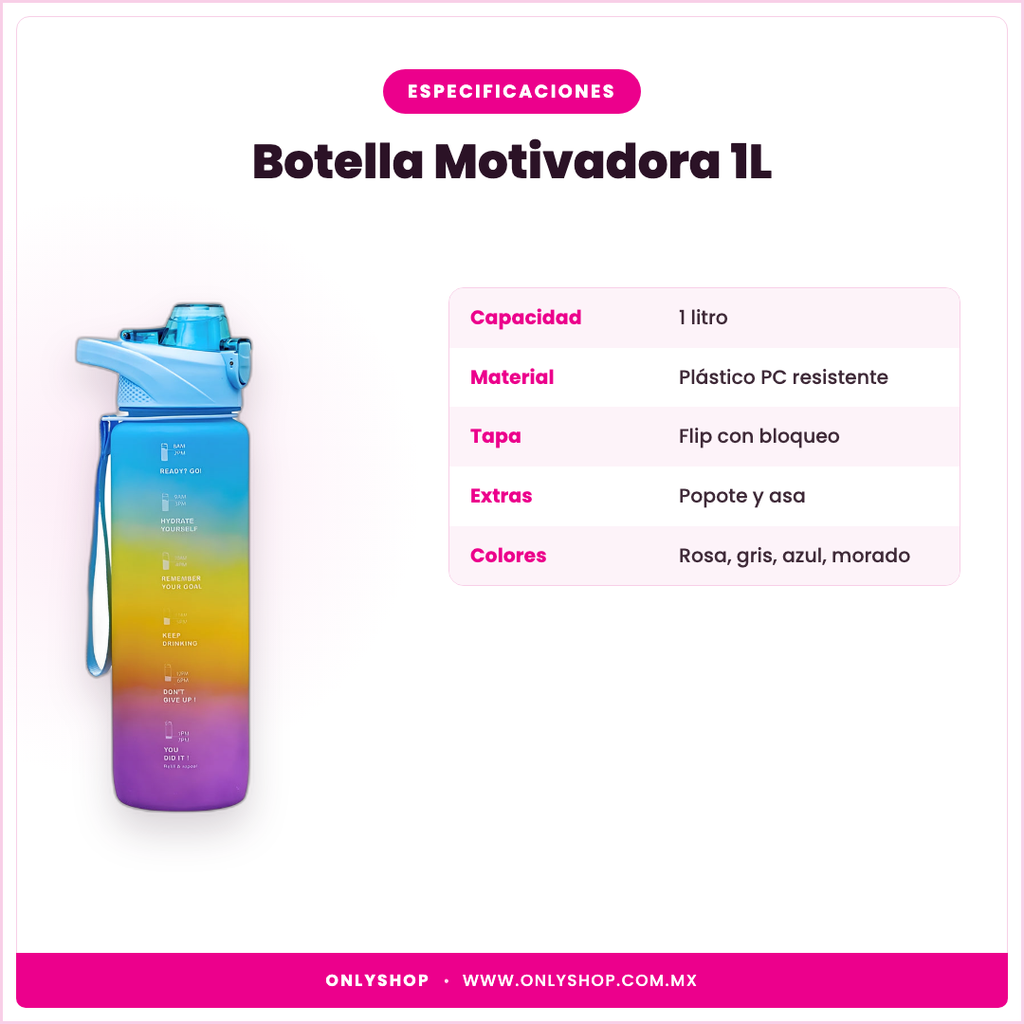 Botella Motivadora 1L — especificaciones | OnlyShop