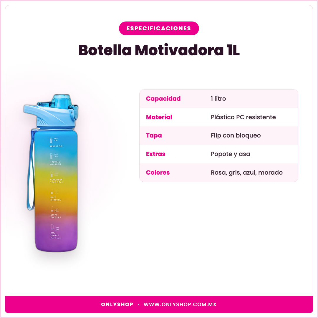 Botella Motivadora 1L — especificaciones | OnlyShop