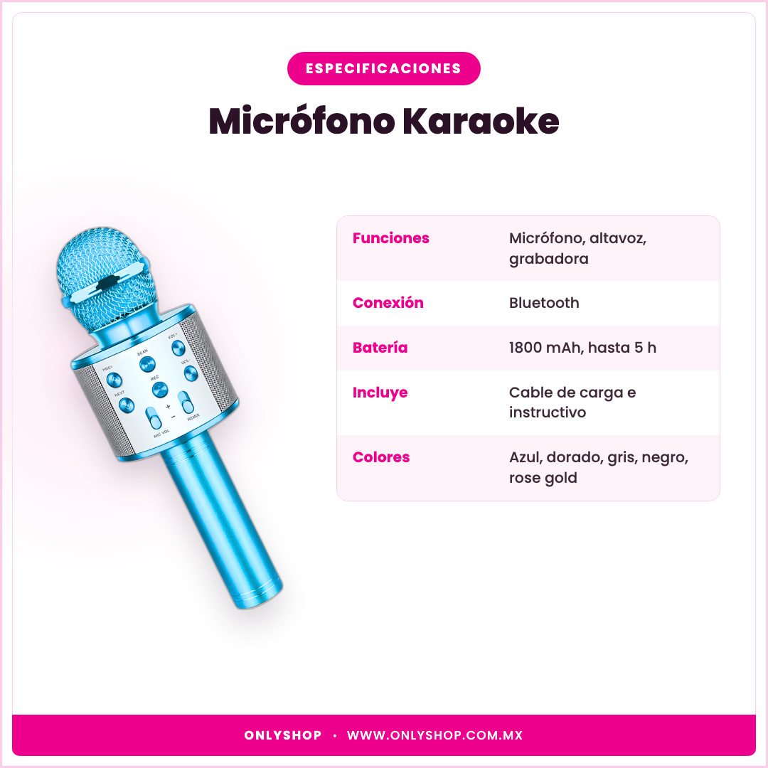 Micrófono Karaoke Bluetooth — especificaciones | OnlyShop