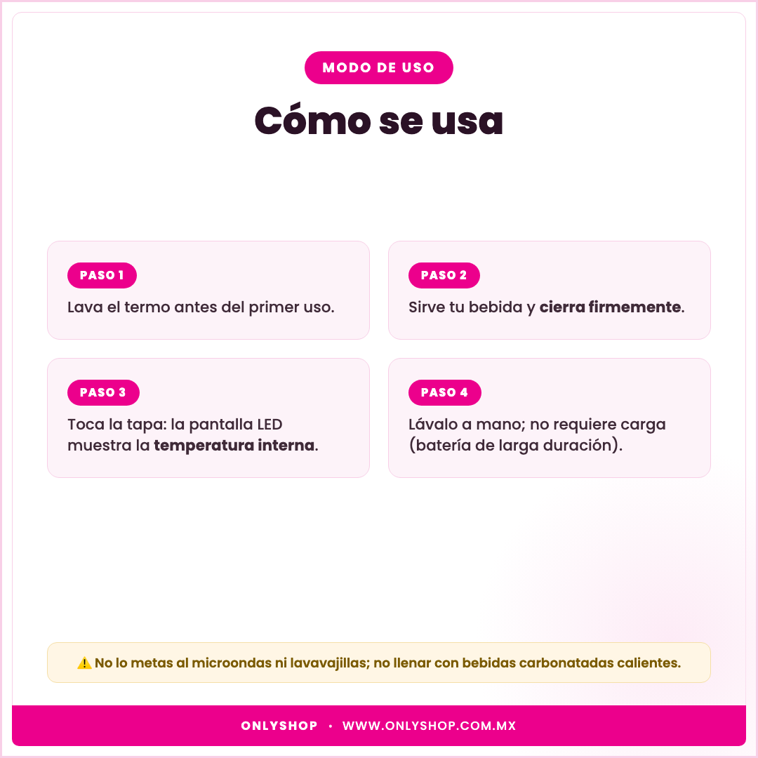 Termo Digital LED 500ml — modo de uso | OnlyShop