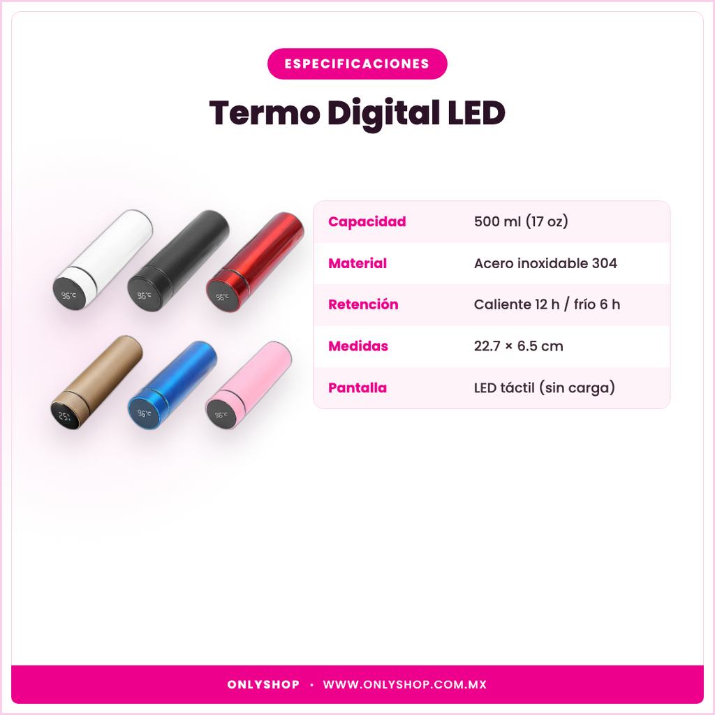 Termo Digital LED 500ml — especificaciones | OnlyShop