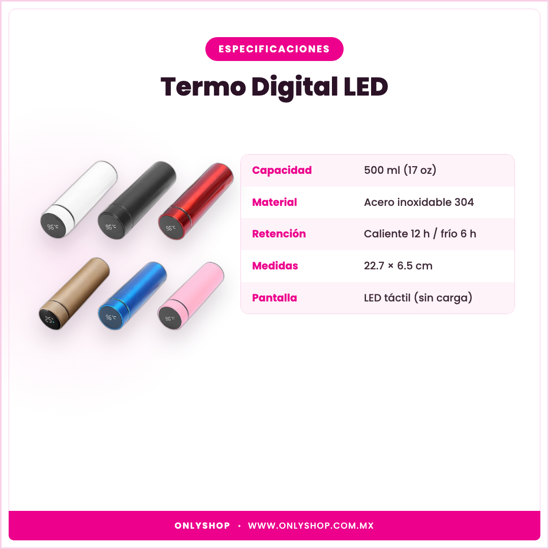 Termo Digital LED 500ml — especificaciones | OnlyShop