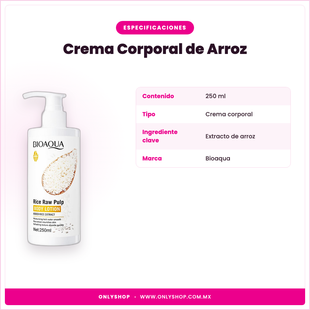 Crema Corporal de Arroz Bioaqua — especificaciones | OnlyShop