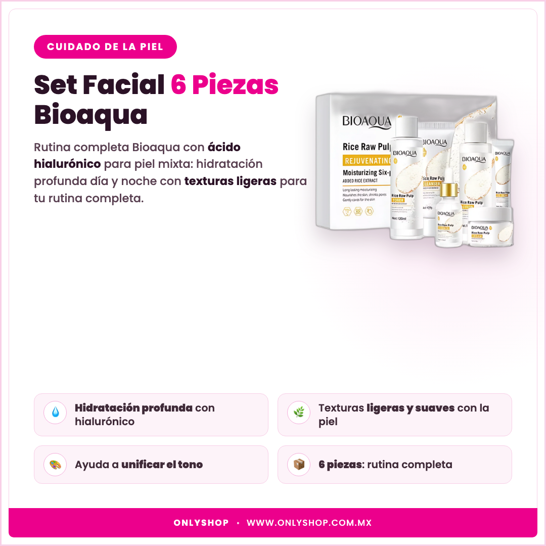 Set Facial 6 Piezas Bioaqua — descripción y beneficios | OnlyShop