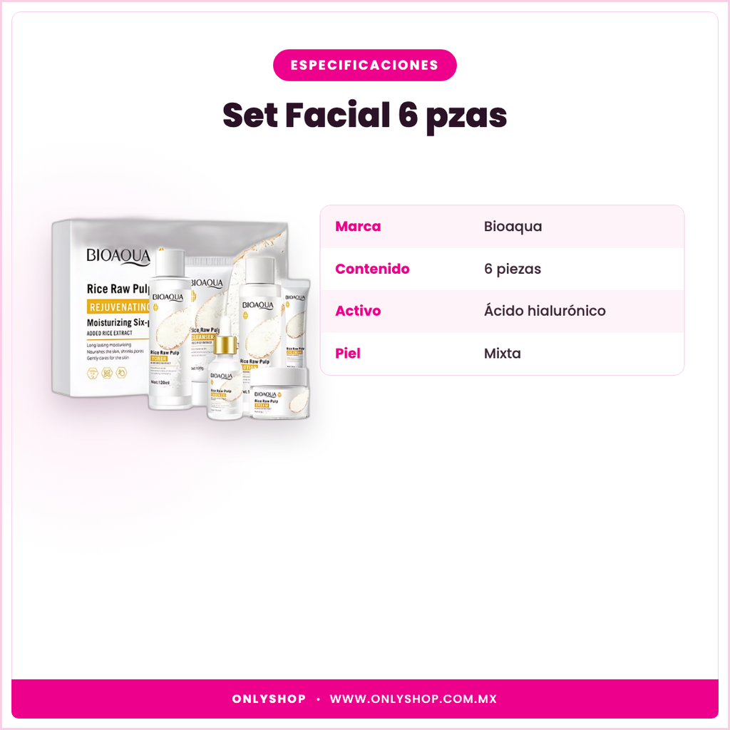 Set Facial 6 Piezas Bioaqua — especificaciones | OnlyShop