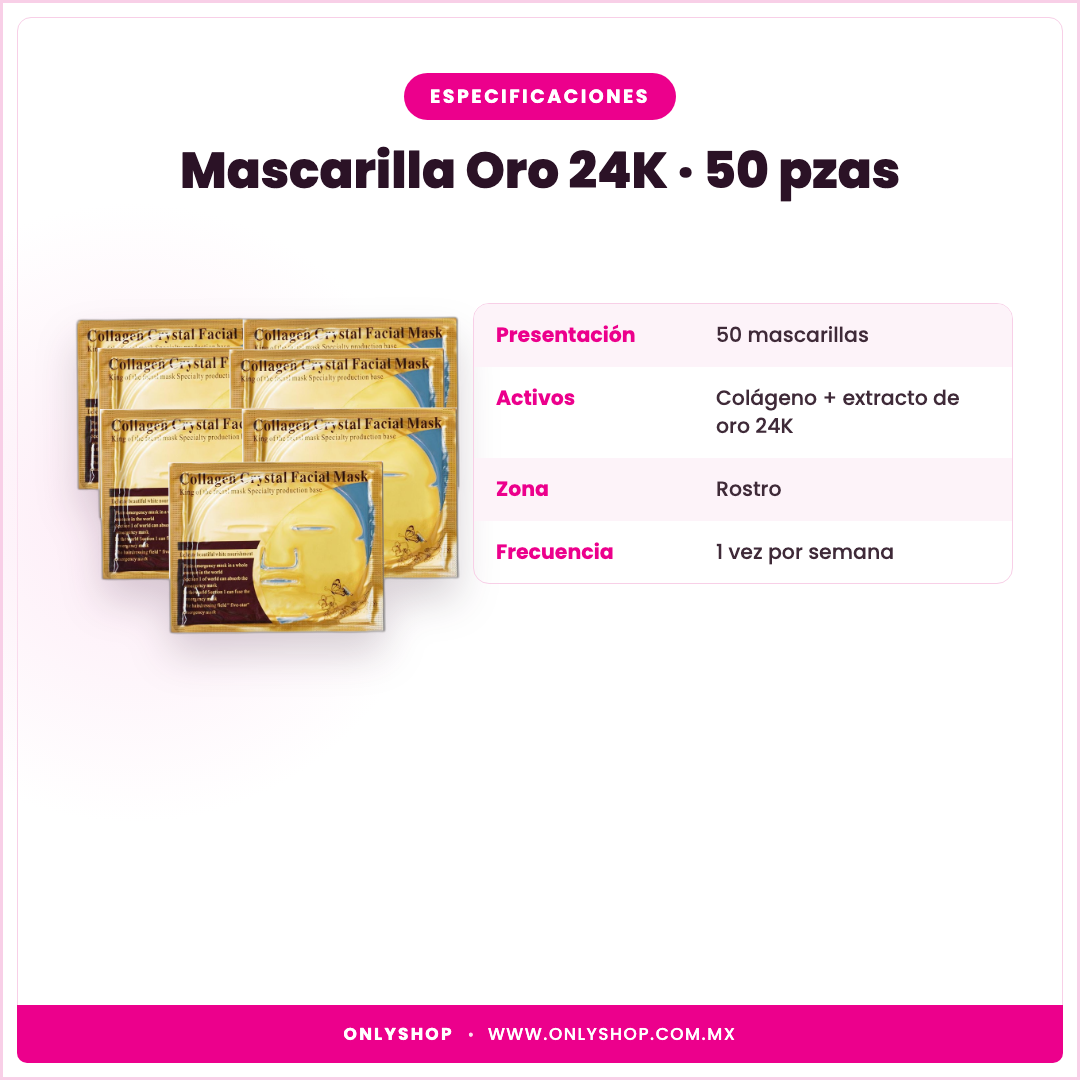 Mascarilla Oro 24K 50 pzas — especificaciones | OnlyShop