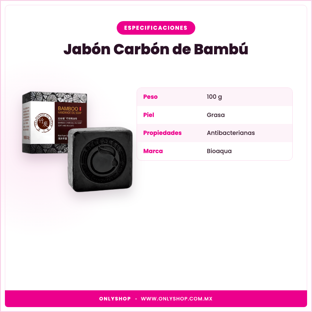 Jabón Carbón de Bambú Bioaqua — especificaciones | OnlyShop