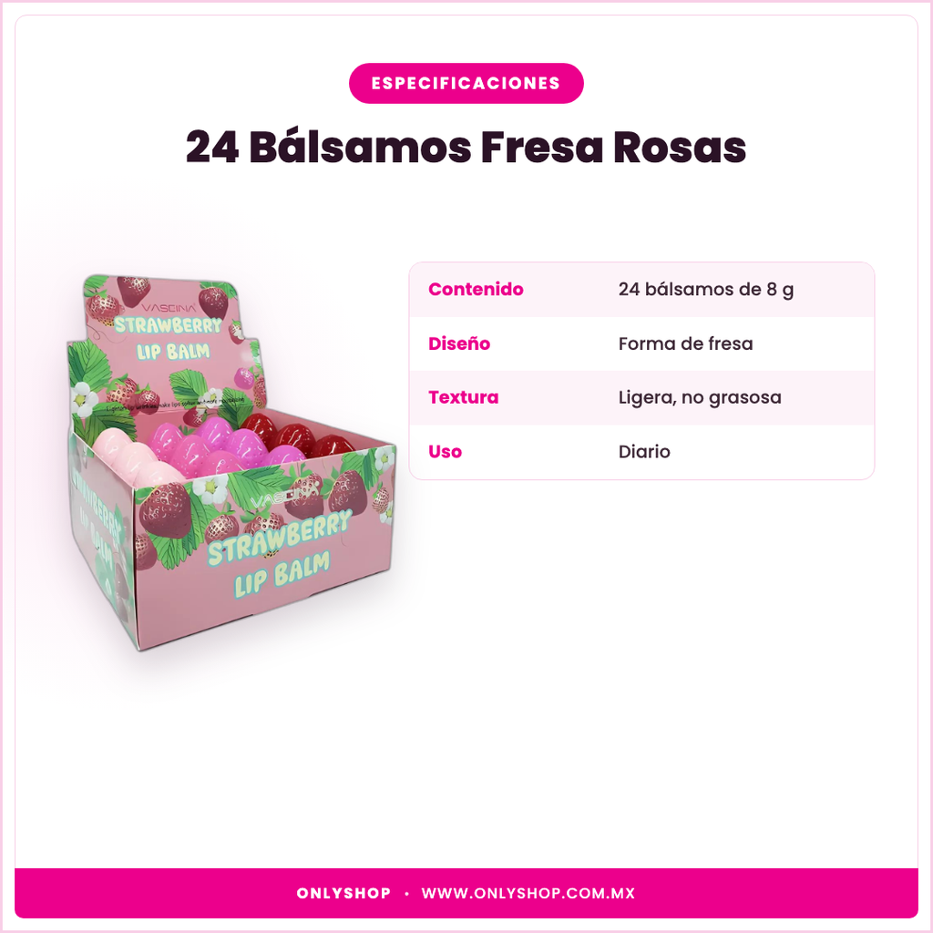 24 Bálsamos Fresa Rosas — especificaciones | OnlyShop