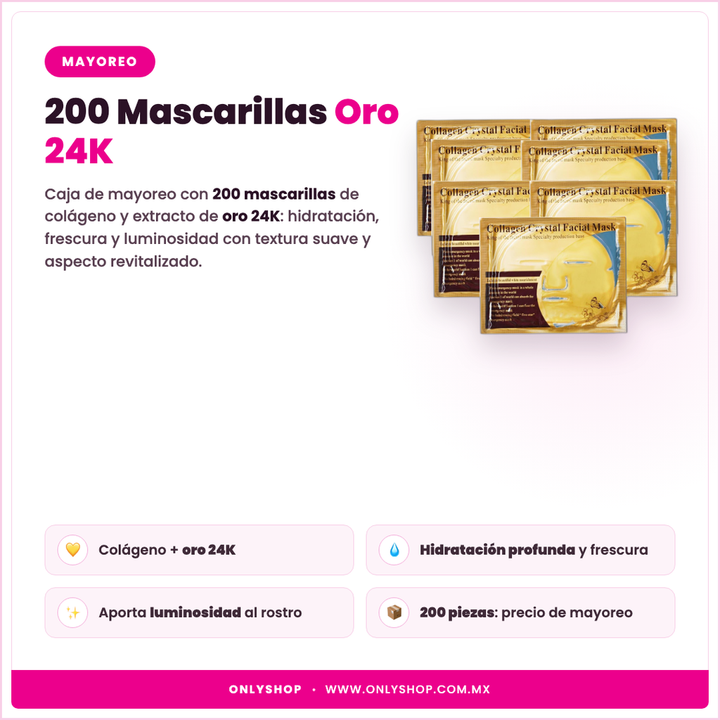200 Mascarillas Oro 24K — descripción y beneficios | OnlyShop