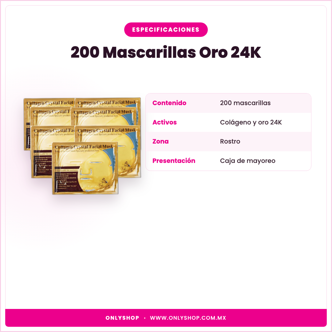 200 Mascarillas Oro 24K — especificaciones | OnlyShop