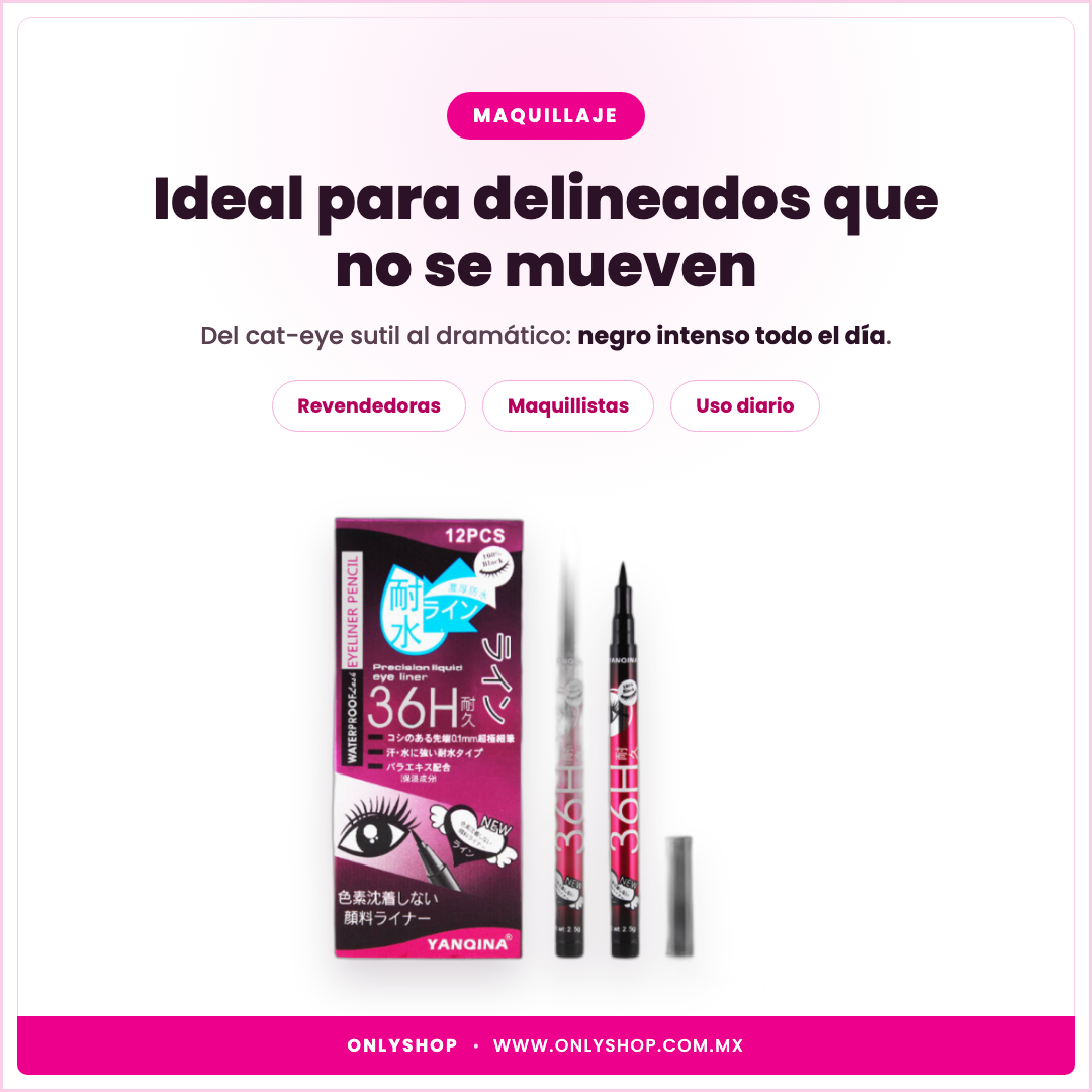 12 Delineadores Negros 36H — ideal para | OnlyShop
