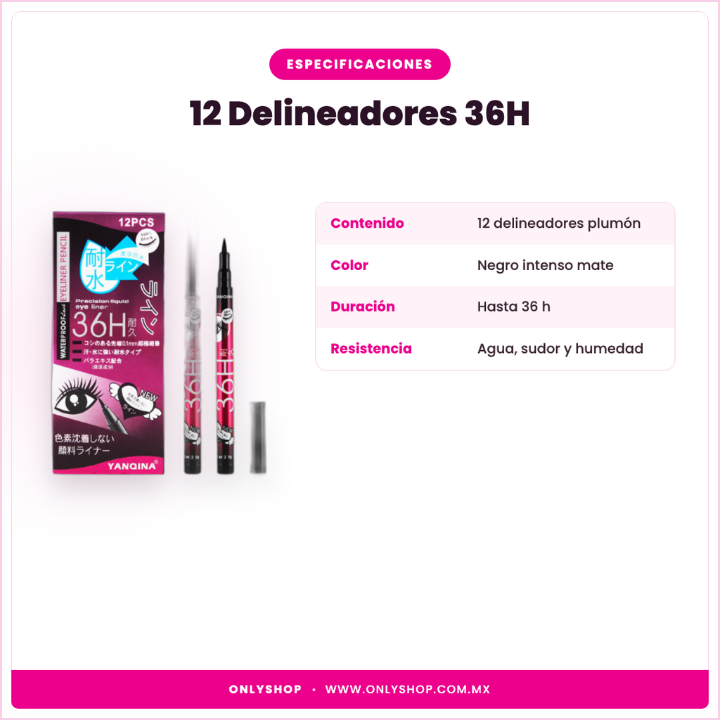 12 Delineadores Negros 36H — especificaciones | OnlyShop