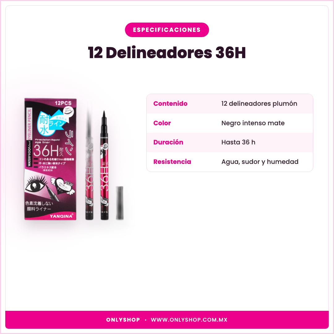 12 Delineadores Negros 36H — especificaciones | OnlyShop