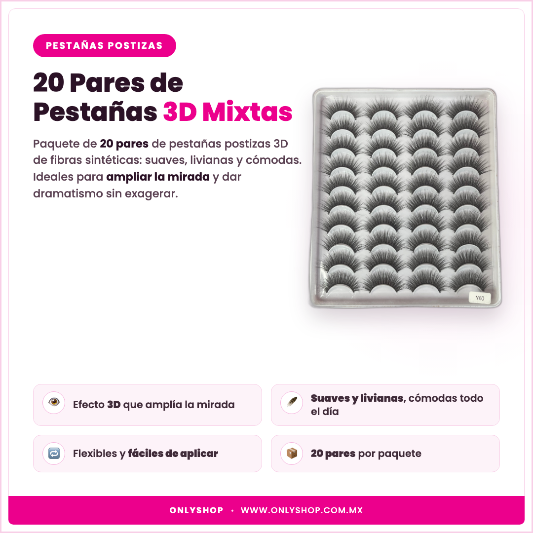 20 Pares Pestañas 3D — descripción y beneficios | OnlyShop