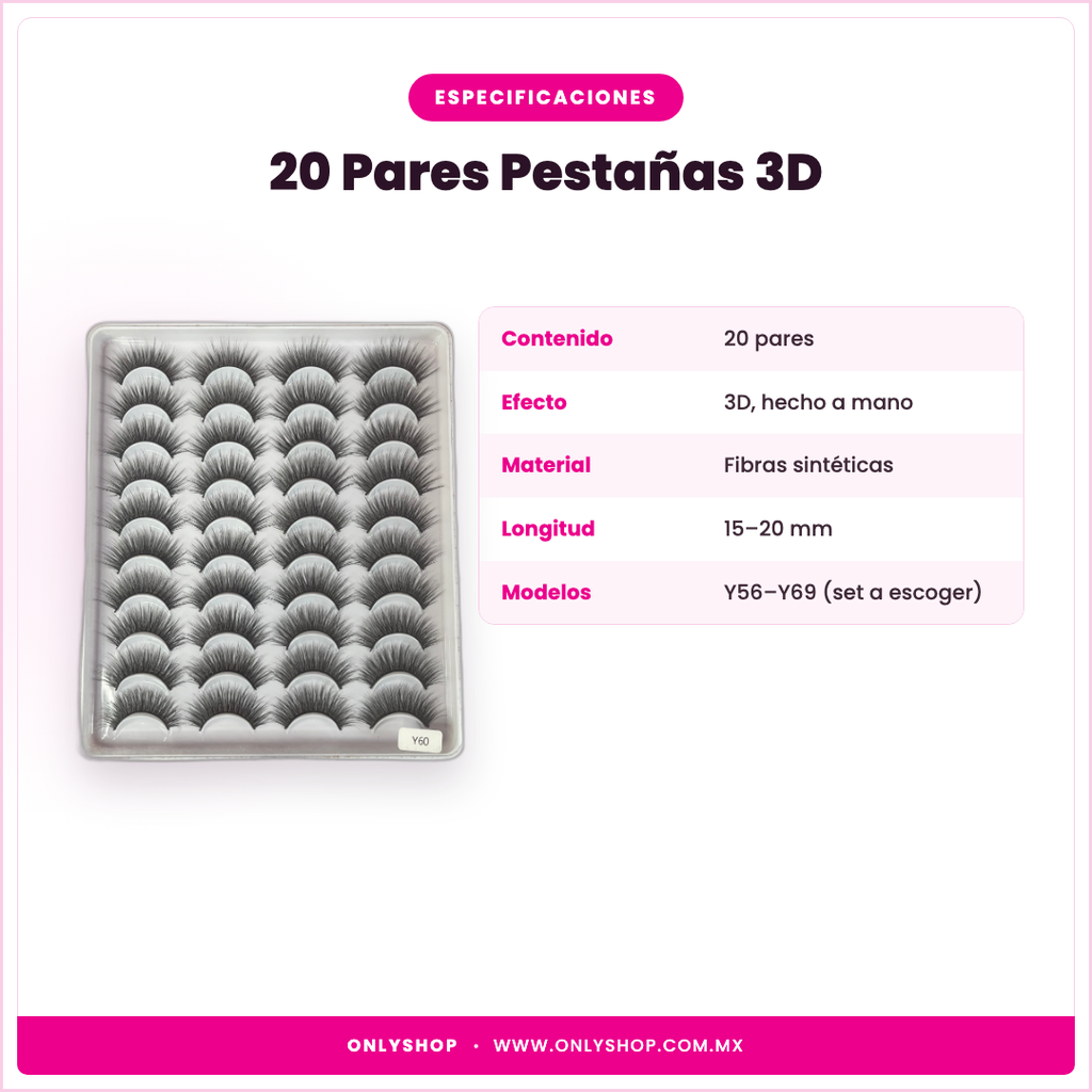 20 Pares Pestañas 3D — especificaciones | OnlyShop