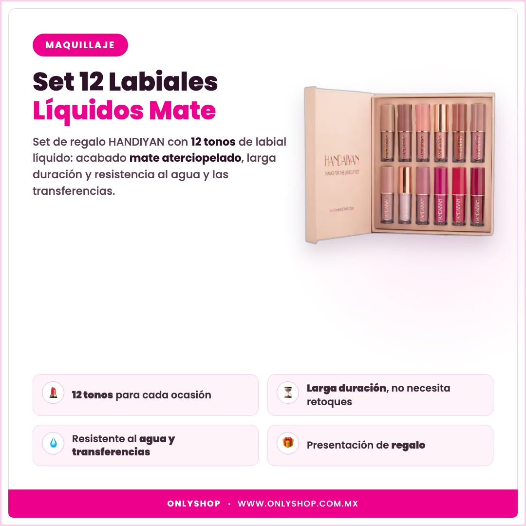 Set 12 Labiales Líquidos Mate — descripción y beneficios | OnlyShop