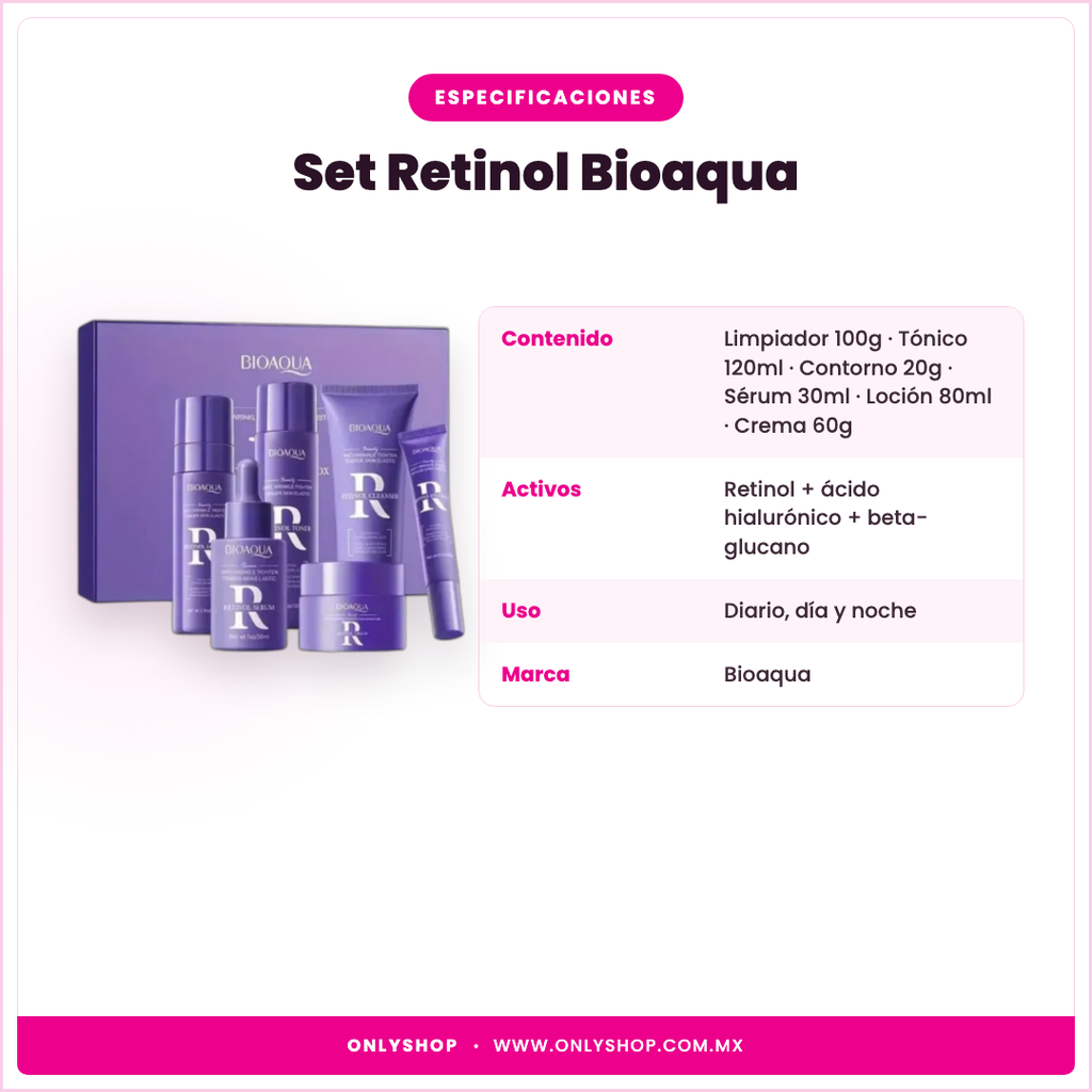 Set Retinol Bioaqua — especificaciones | OnlyShop