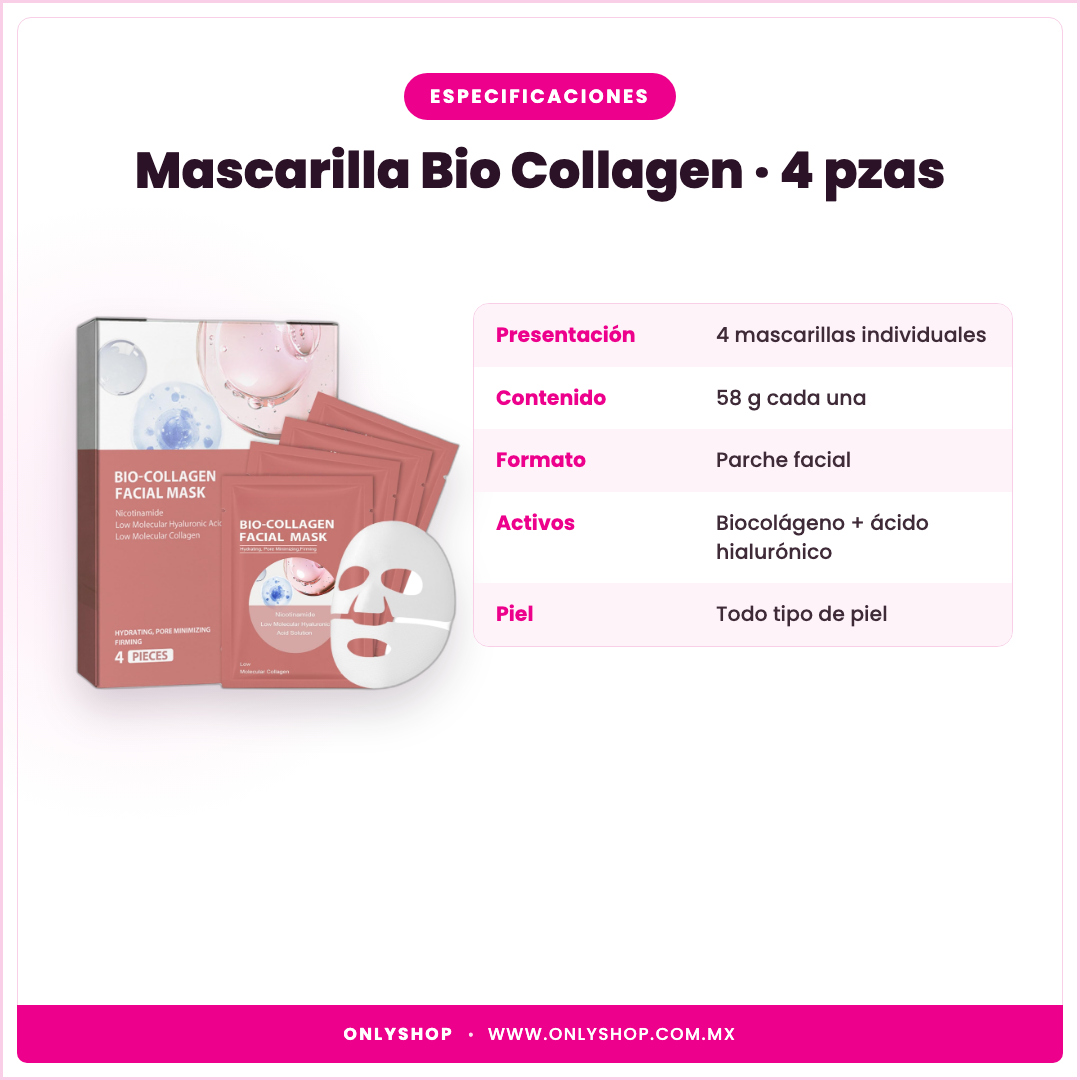 Mascarilla Bio Collagen 4 pzas — especificaciones | OnlyShop