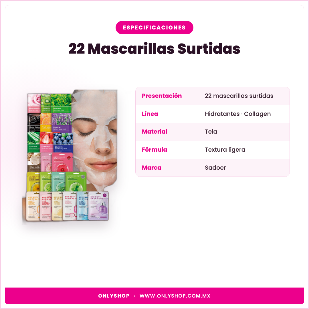 22 Mascarillas Surtidas — especificaciones | OnlyShop